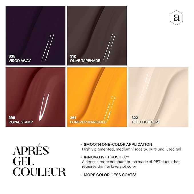 APRÉS Gel Couleur Combo Set, 5 Color Gel Nail Polish, Bright Nude Pastel Colors with Brush-X Nail Art Brush, 2024 Edition (Set 17)