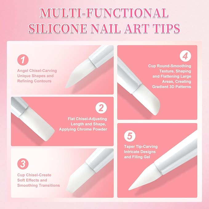 ANGNYA 5PCS Nail Dotting Tools Nail Art Sculpture Pen with Nail Holder and Palette, Double Ended Nail Design Kit Silicone Pen for Carving Drawing Effect Shaping Drawing Nail Tools for Home Salon