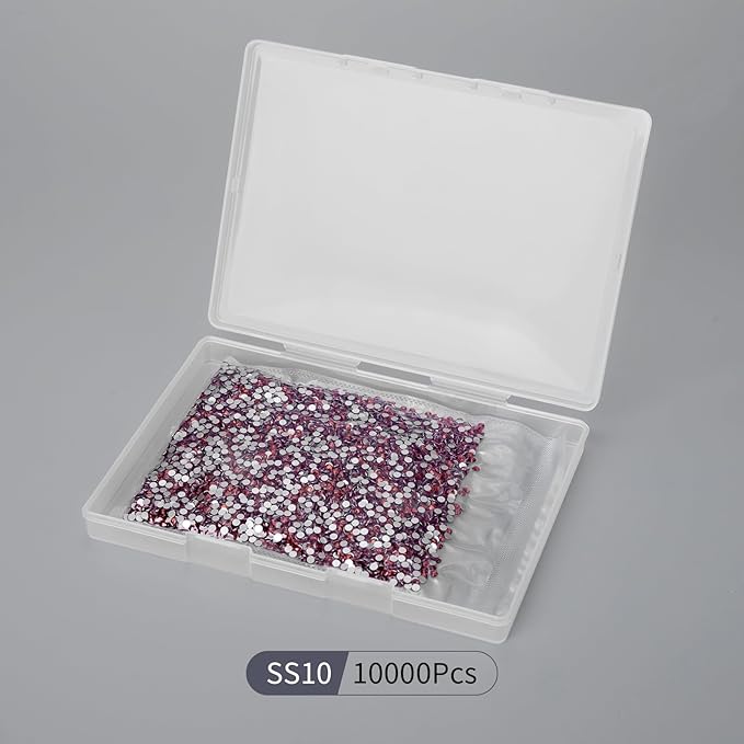 10000PCS Dark Red Rhinestones Bulk, Flat Back Crystal Glass Stone Round Gems,SS10, 2.7-2.9mm