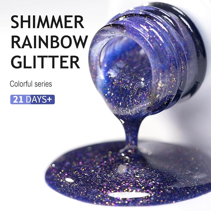 RARJSM Glitter Gel Nail Polish Bluish Purple Chunky Iridescent Rainbow Sparkle Holographic Small Flakes Shimmer Diamond Gel Polish Single Bottle Soak off UV LED Cured for Home Salon Manicure 15ML
