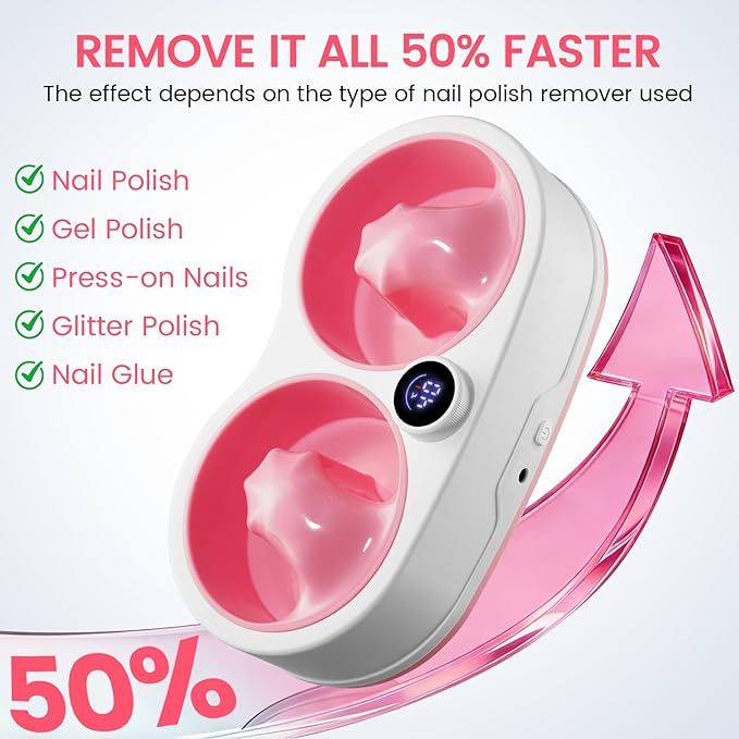 Dual Nail Soaking Bowl Electric: 31-50°C Temp Control Nail Soak off Bowl for Gel Polish Dip Acrylic Nails Remove- Heated Manicure Nail Remover Bowl Acetone Proof for Beginner Salon Home