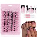 French Press On Nails and Toenails Set with 2 Nail Glue, 60Pcs Black Square 15 Sizes Medium Thick Soft False Toenail Extension, Full Cover Stick on Acrylic for Women Nail Art DIY