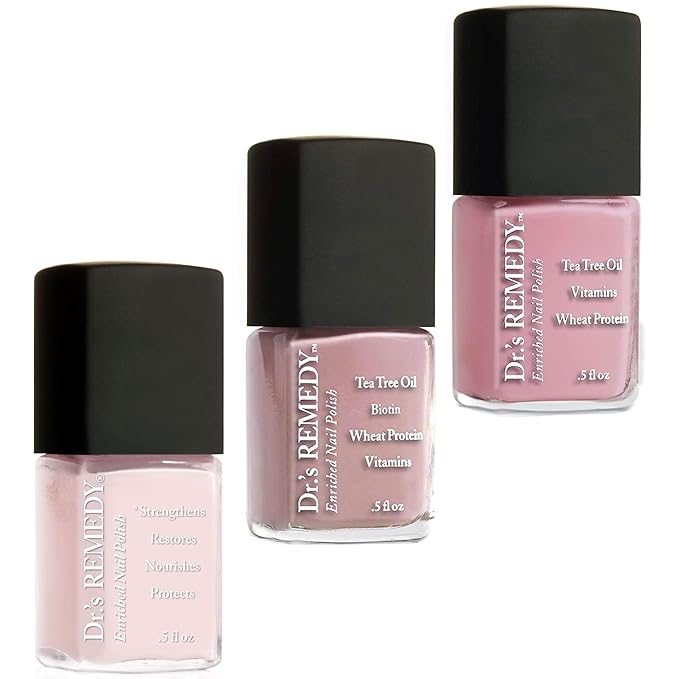 Dr’s Remedy 3 Pack Nail Polish Kit, Positively Perfect Pink Trio, All Natural Enriched Nail Strengthener Non Toxic and Organic - RESILIENT Rose, PERFECT Petal, POSITIVE Pink