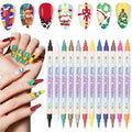 12 Colors Nail Art Pens Set, 3D Nail Polish Pens, Double-ended Nail Markers, Quick-Drying Acrylic Paint Markers, Drawing Painting Dotting Liner for DIY Nail Design, Home & Salon Manicure Tools