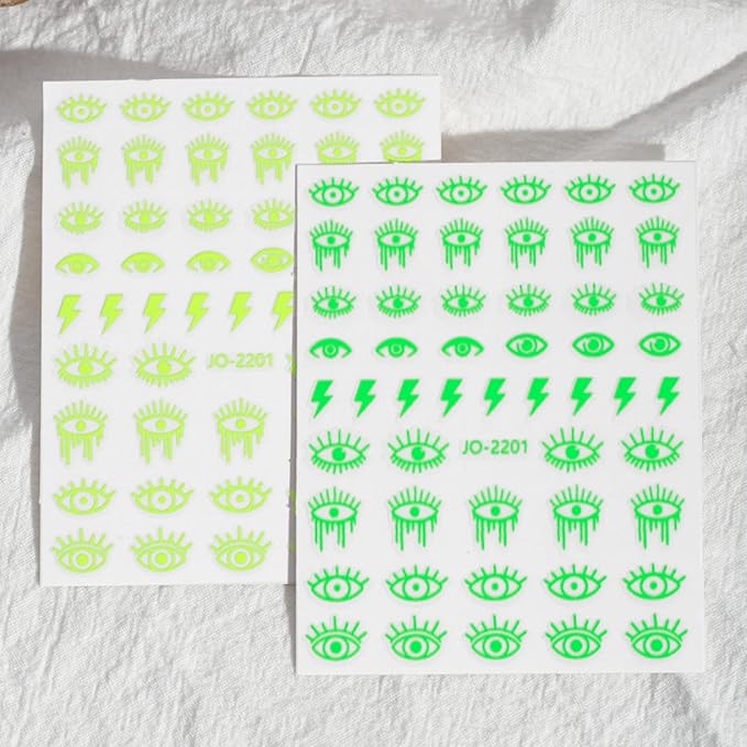 12 Colors Evil Eyes Nail Art Stickers, 3D Funny Eye Self-Adhesive Sticker Design, Laser Gold Silver Red Black White Pink Yellow Green Eyes Nail Transfer Decals for Women Manicure Decorations