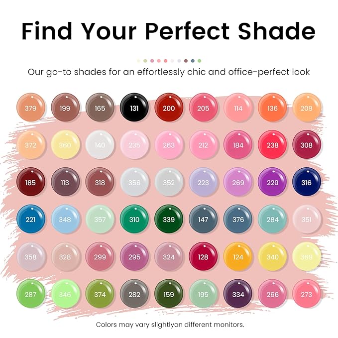 phoenixy 60 Pcs Gel Nail Polish Set, 54 Colors Gel Nail Polish Pink Red Black Base Coat Glossy Matte Glitter Top Coats for Beginner Starter
