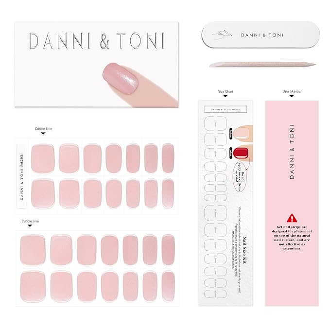 DANNI & TONI Semi Cured Gel Nail Strips Nude Pink Chrome Mirror Gel Nail Wraps 28 Stickers | Silken Hush