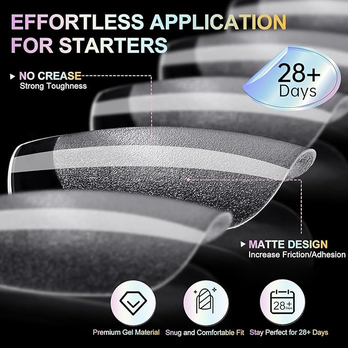 Extra Short Coffin Nail Tips - 12 Sizes 240Pcs Soft Gel Pre-Shaped Nails, Half Matte Full Cover False Nail Tips for Nail Extension, Manicure, Home DIY, Salon, Acrylic Gelly Nails