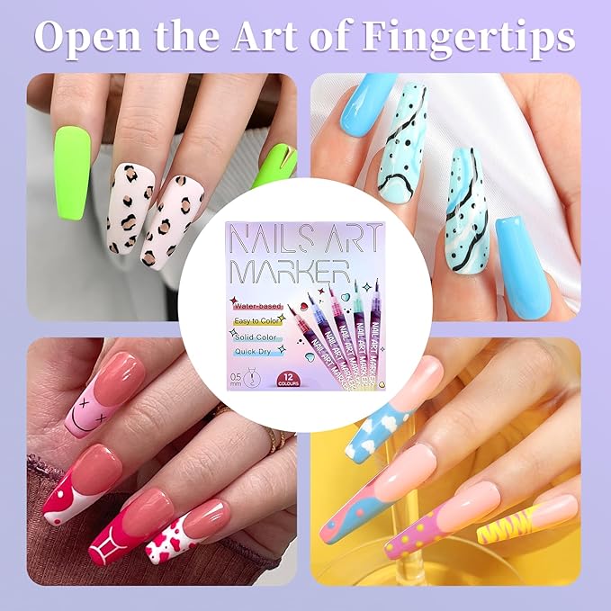 12 Colors Nail Art Pens Set, Nail Art Polish Pen for 3D Nail Art, Drawing Painting Liner Brush for DIY Nail Art Beauty Adorn Manicure Tools (1 Sets)