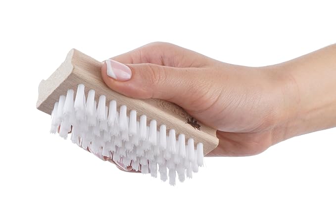 Konex Non-Slip Wooden Two-sided Hand and Nail Brush. Fingernail Brush for Nail Cleaning and Scrubbing. Heavy duty Stiff Nail Brush for Travel. Mechanic hand scrub brush with molded grip. (Pack of 2)