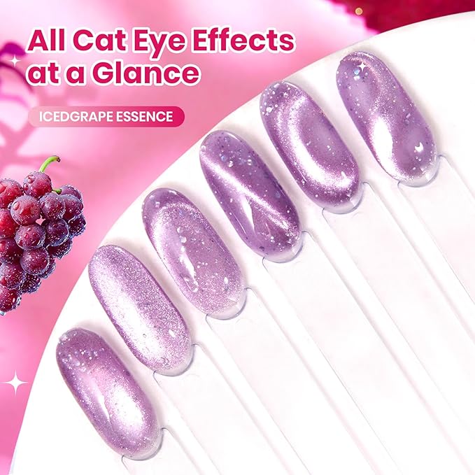 Beetles Iced Grape Essence Purple Cat Eye Gel Nail Polish - 9ML Glitter Purple Cat Eye Spring Gel Polish Magnetic Shimmer Effect Soak Off UV Nail Art Design Salon DIY Manicure Gift for Women