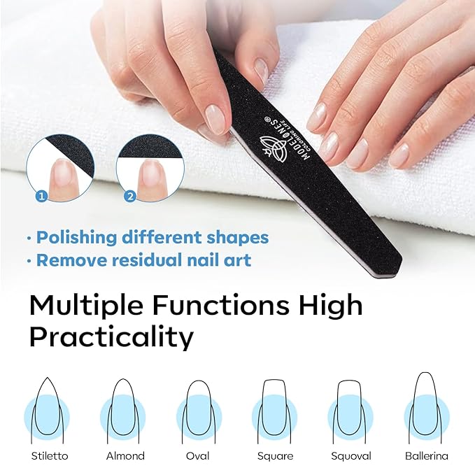 Modelones Cuticle Remover Kit Nail Files and Nail Buffers Blocks 4 PCS, Double Side Trimed & Shaped Emery Board 100/150/180 Grits 600/3000 Nail Shine Polishing Stick Black