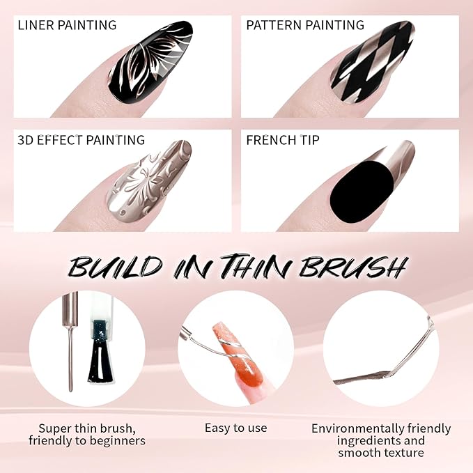 12ml Metallic Painting Gel Liner Nail Art 3D Mirror Chrome Effect Nail Polish Metal Painted Drawing Build in Thin Brush Soak Off UV/LED Light Rose Gold Gel for Nail Art DIY Manicure