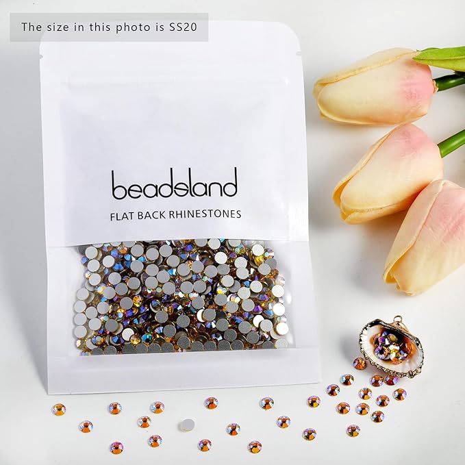 Beadsland 1440pcs Flat Back Crystal Rhinestones Round Gems for Nail Art and Craft Glue Fix, Citrine AB, SS12, 3.0-3.2mm