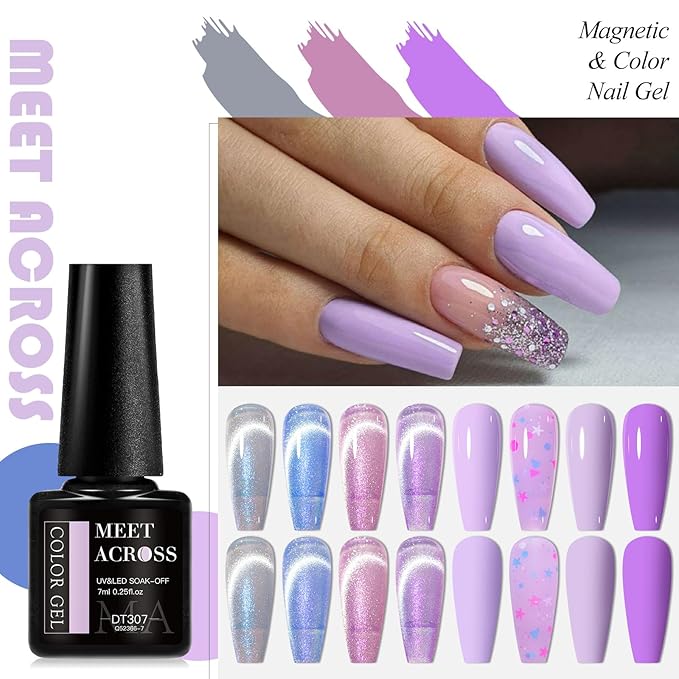 MEET ACROSS 8pcs Gel Nail Polish Set, Soak off UV LED Lamp Gel Nail Polish Cat Eye Set Home Gel Manicure Kit 7ml (Cat Eye + color Gel-5)
