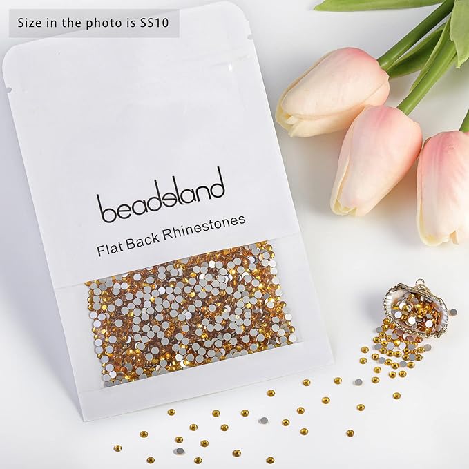 Beadsland Flat Back Crystal Rhinestones Round Gems for Nail Art and Craft Glue Fix, Topaz, 2.7-2.9mm, SS10/1440pcs