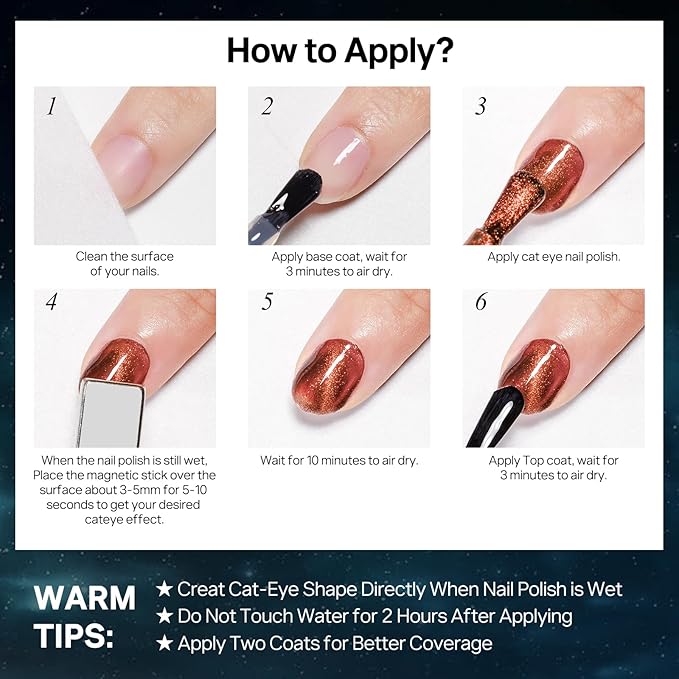 Cat Eye Nail Polish Air Dry Fast, Cateye Magnetic Nail Polish Quick Dry Blue Nail Lacquer Non-Gel Long Lasting Nail Concealer Polish for Women Girls DIY Home 12ML