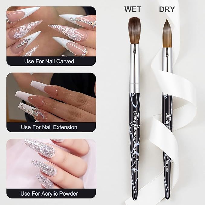 Acrylic Nail Art Brush Size 14, 100% Pure Kolinsky Hair Oval for Application, Professional Extension Manicure Tool Striping Drawing Pen DIY Home Salon, Black, 1.0 Count