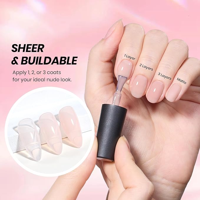 Beetles French Tip Gel Polish Set - White Nude Pink Gel Nail Polish Set Soak Off UV LED with 2 Styles Bubble French Manicure Nail Art Sticker Sheets for DIY Home & Salon Easter Gift for Women