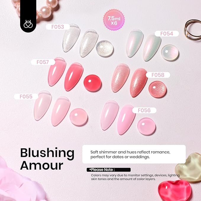 Beetles Rubber Base Gel, Nude Pink 6 Color Base Gel Polish Set, 5-in-1 Strengthening, Repairing & Smoothing Nail with Natural Nude Color, U V LED Lamp Cure Self-Leveling Nail Art Gift for Women