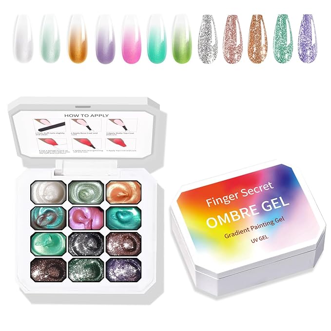 Ombre Nail Polish Set With 12 colors Combination, Soft And Easy To Shoot, Effortlessly Creating Ombre Gel Beautiful Nail Art Effect Essential For Home Nail DIY (c2)
