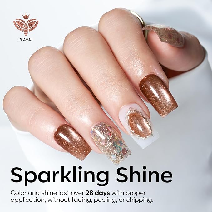 Modelones Gel Nail Polish Set, 6 Colors 2026 Nude Brown Sliver Cat Eye Gel Polish Creative Stars Moon Shape Glitter Nail Polish with Magnet& Wooden Stick All Seasons Soak Off LED Manicure Kit DIY Gift