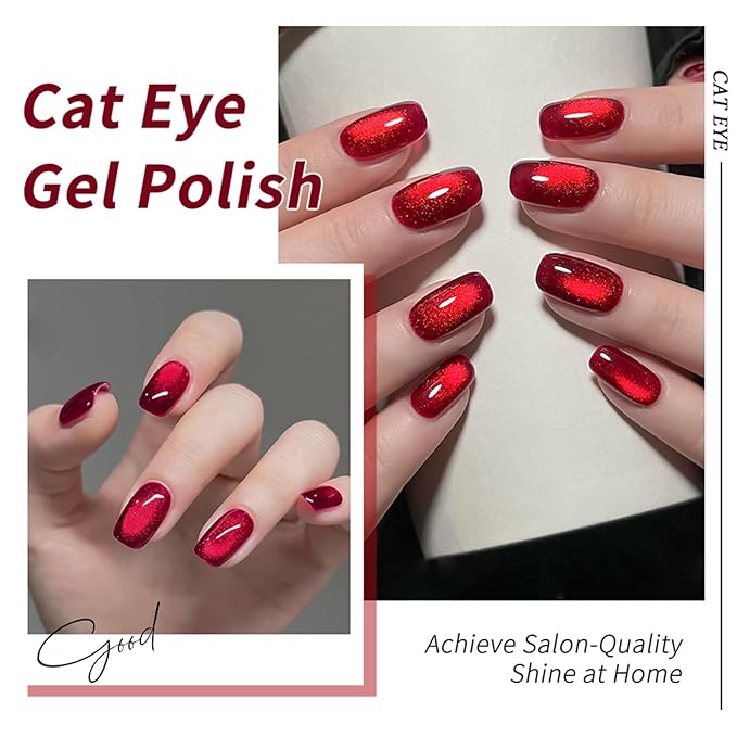 JR 12pcs 12ml Deep Red Gel Polish Set Includes Cat Eye Nail Polish Gel Glitter Pearl Gel Nail Polish Kit Salon-Quality Long-Lasting, Chip-Resistant Gel Polish Set for Nail Salon DIY&Professionals