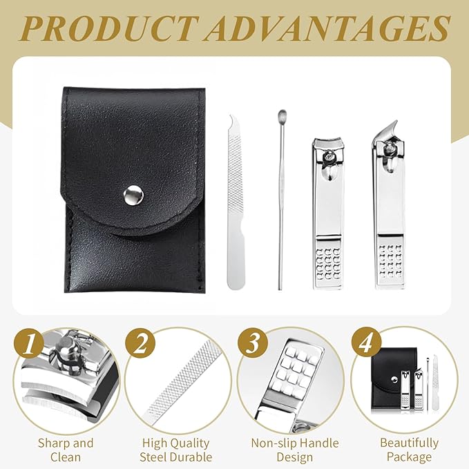 50 Sets Nail Clipper Set Bulk, 4-in-1 Stainless Steel Travel Nail Care Kit, Individually Wrapped Manicure Nail Kits with Case for Adults, Home, Hotel, Personal Care & Events（Black）