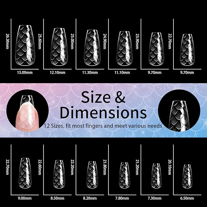3D Diamond Shaped Polygel Nail, Extension Clear Full Cover False Nail Tips, Hybrid Gel Acrylic Nail, Diamond Fake Nails, 14 Sizes Building Artificial Press on Nail (Fish Scales 2, 120pcs)
