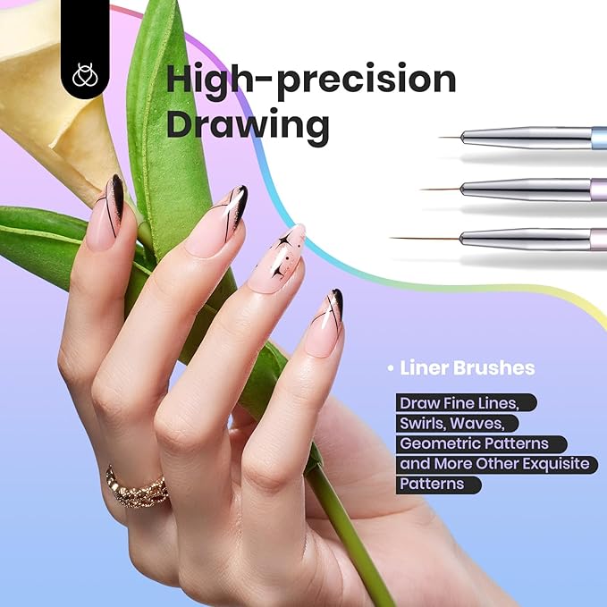 Beetles 3 Pcs Gel Nail Art Brushes Set Gel Polish Design Pen Painting Tools with Liner Brushes Petal Painting Brush and Oval Brush DIY at Home Manicure for Girls