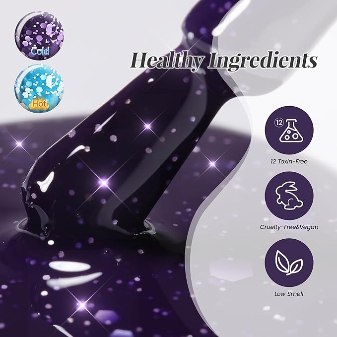 YTD Likomey Color Changing Gel Nail Polish,15ml Turquoise To Deep Blue Chunky Glitter Mood Temperature Change Colors Thermal Ombre Salon Home Fall Winter Manicure UV Nails Varnish,WB03