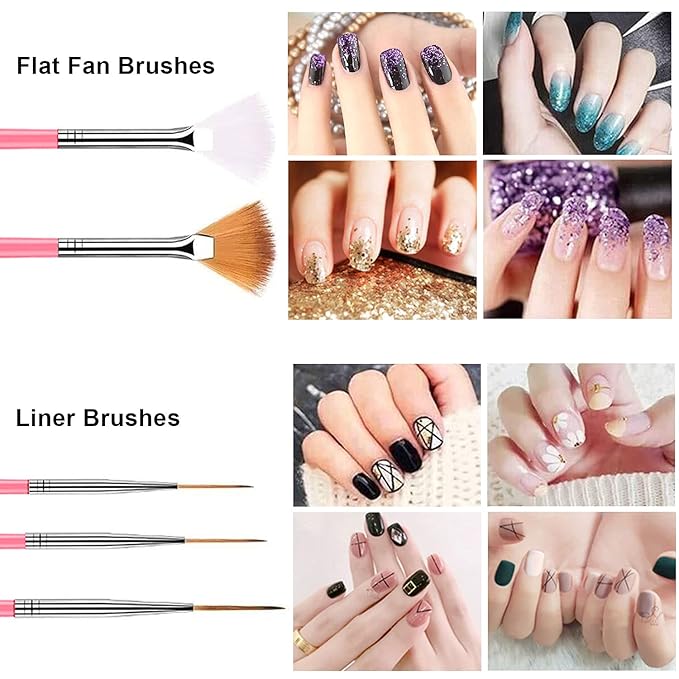 AIBEE 20pcs Nail Art Design Tools, 15pcs Brushes Kit with 5pcs Dotting Pens, PINK