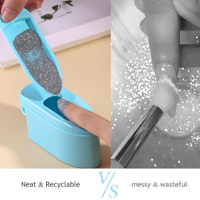 2 in 1 Dip Powder Recycling Tray System, Nail Dip Powder Storage Tray with Cleaning Brush, Container for Glitter, Sequins, Caviar Beads, Manicure Tool Kit for Home & Salon (Blue)