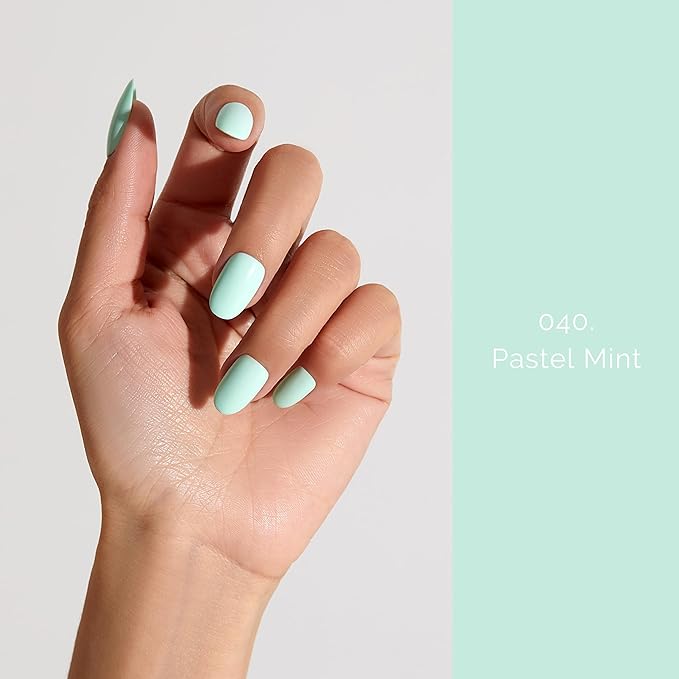 Semi Cured Gel Nail Strips - NAILOG 20 Pcs Green Nail Stickers Extra Long Wraps with Glossy Gel Finishing for Spring Summer, Pastel Mint