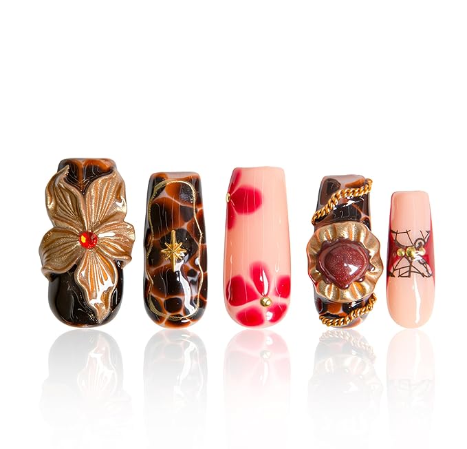 LOVFUL Short Press on Nails Sinner’s Boom | Handmade Acrylic Press ons | Reusable Fake False Nails | Square Classic Regular 1.3in | H623-L