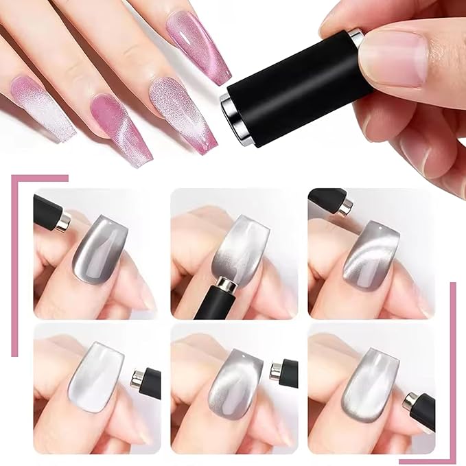2 Pcs Cat Eye Magnets For Nails with 2 pcs Y-shape Heart Design Mold Set, Cylinder Nail Magnet Pen And 5d Automatic Strong Magnet Tool For Magnetic Gel Polish, Heart Nail Polish Magnet