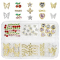 56 Pcs Cute Charms for Nails Cherry Butterfly Heart Star Kawaii Crystals Pink Red Rhinestones Gems Golden Silver 3D Alloy Studs Nail Art Charms for Acrylic Nails Crafts Tumblers Bottles Shoes