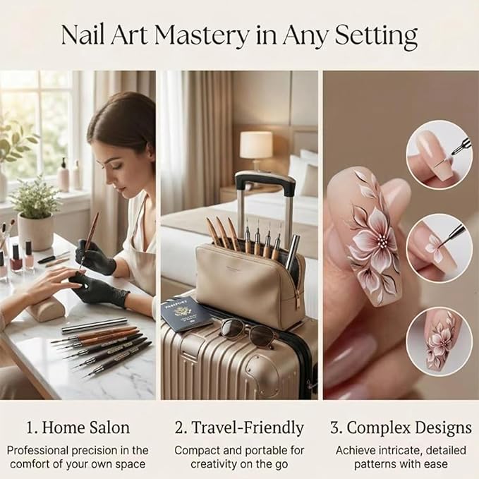 5 Pcs Nail Art Liner Brushes, Thin Detail Brushes for Gel Polish Painting, Sizes 6/9/12/15/18mm, Professional Nail Design Tools for Intricate Lines & DIY Manicure-Black