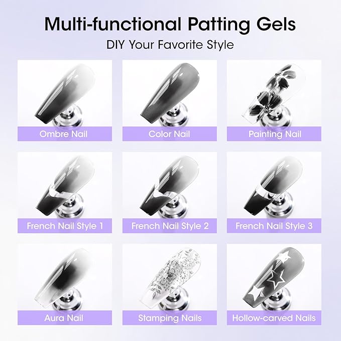 GELLEN Cushion Patting Gel Polish, Ombre Black Nail Polish, Pat Pat Painting Gel for Drawing Liner French Nail with Silicone Brush & 36pcs French Tip Guide