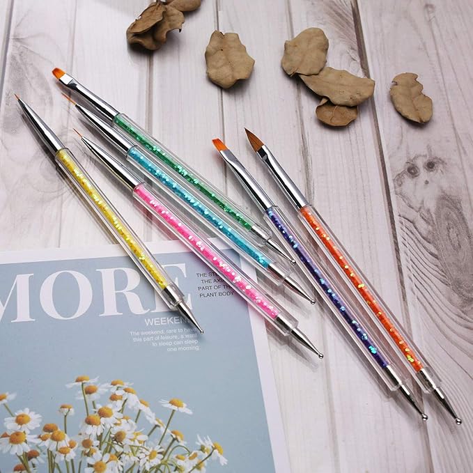 6PCS Nail Art Brushes,Double Ended Nail Liner Brush Dotting Pen Nail Art Point Drill Drawing Tools,Double Ended Nail Art Brushe for DIY Nail Art Designs (Style A)