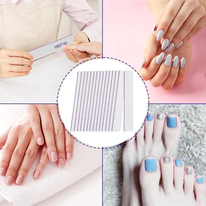 Nail File (12 Pack), 180/240 Grit Emery Boards Nail Files for Natural Nails and Acrylic Nails, Double Sided Emory Boards limas para unas acrilicas Profesional Fingernail Filer Reusable Manicure Gray