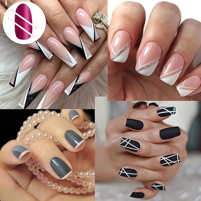 TailaiMei 1752 Pieces 3 Designs French Manicure Nail Art Stickers, Self-Adhesive Nail Tips Guides for DIY Decoration Stencil Tools (36 Sheets)