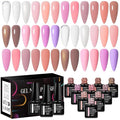 MEET ACROSS 18Pcs Nude Pink Rubber Builder Base Gel Nail Polish Set Brown 2 IN 1 Builder Gel Nail Kit Soak Off Rubber Base Gel Polish Nail Art Gifts