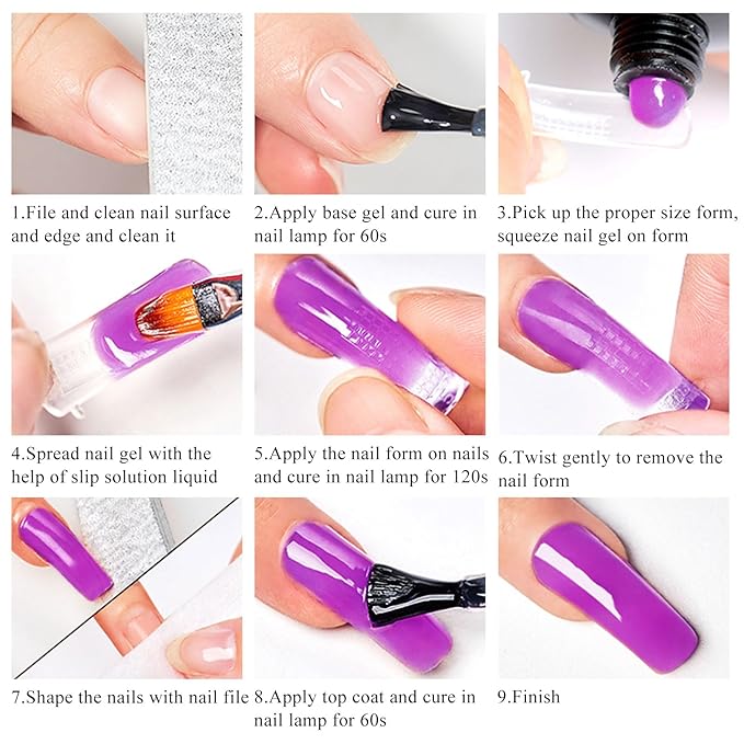 MTSSII 15Pcs Gel Nail Polish Set 6 Colors Gel Polish + 3Pcs Poly Gel Set Blue Purple Green Poly Nail Gel Set with Base Top Coat, Dual-Ended Brush Nail Art Salon DIY at Home