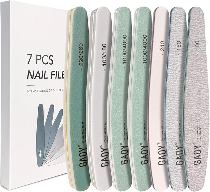 GAOY Nail Files and Buffers, 7 Pcs Nail File Set with Shiner, Emery Boards for Natural Nails Manicure Art Tools and Pedicure Supplies at Home DIY Salon