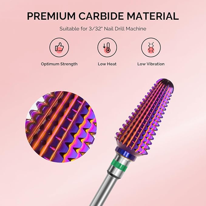 MelodySusie Professional Tornado Nail Drill Bits, 3/32'' Carbide Tungsten Multi-function Bits, Suitable for Manicure Pedicure Cuticle Gel Polishing, Salon Bits, Purple, Series Bit-X, Coarse