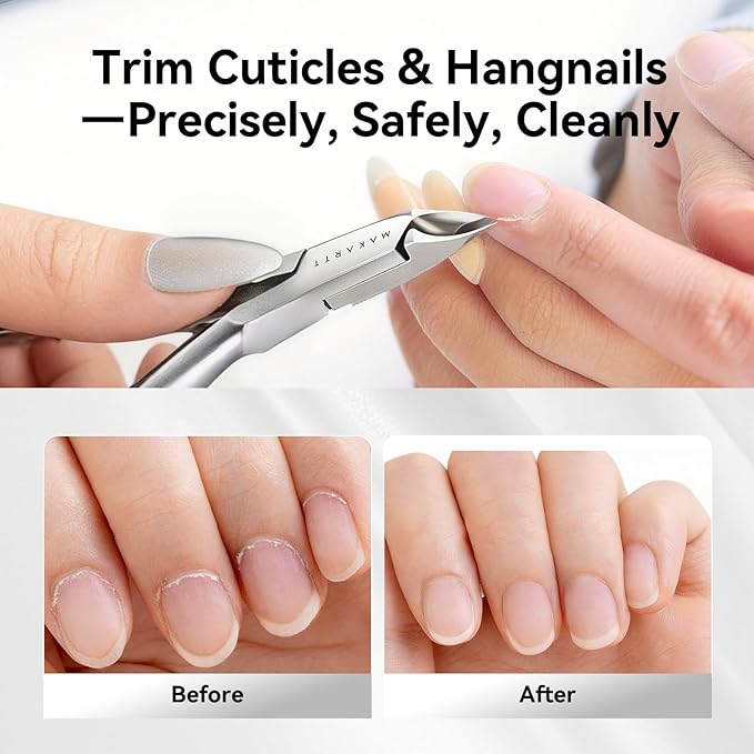 Makartt Professional Cuticle Nipper: 1/2 Jaw Precision Cuticle Trimmer for Beginners & Nail Technicians, 5mm Short Blade, Rust-Resistant Stainless Steel, Salon & Detailed Nail Art Use (Pearl Chrome)