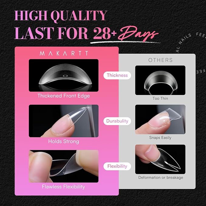 Makartt Medium Stiletto Almond Nail Tips: Clear, 240PCS, 15 Sizes, Half Matte, Fake Nails Stiletto Shapes - Full Cover Soft Acrylic Press On Nail Extensions Supplies Salon and DIY at Home