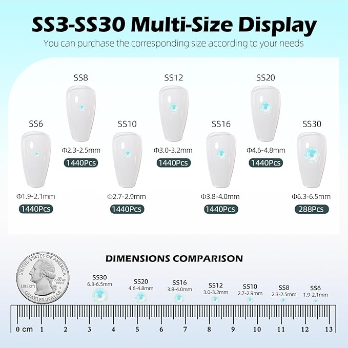 F White Flatback Rhinestones, Glass Rhinestones for Nail Art and Craft, Glue Fix, Loose Crystal Gemstones(F White, SS8, 1440pcs, 2.3-2.5mm)