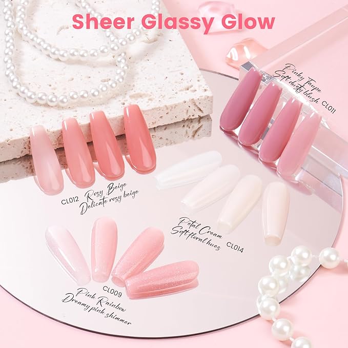 TPO and HEMA Free Gel Nail Polish Kit with U V Light - Gliter Milky White Nude Pink at Home Gel Manicure Kit with Base & Top Coat Chrome Nail Powder - 4 Colors Nail Art Starter Gift for Women Girl